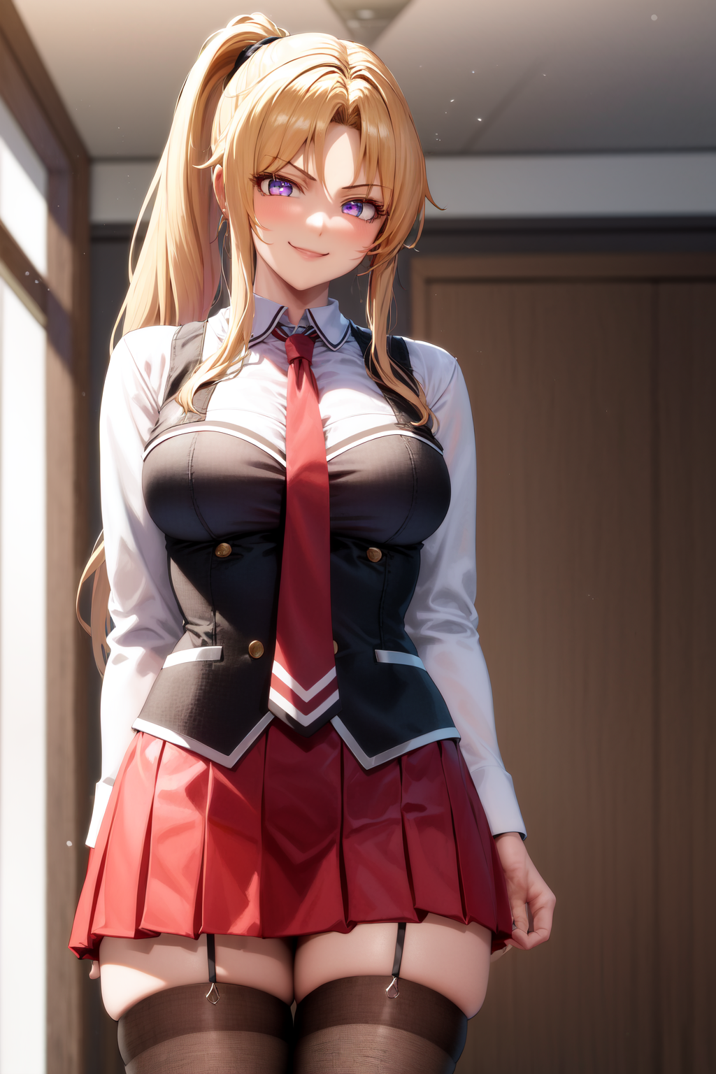 07621-3180401435-masterpiece, best quality, highres, 1girl kaori saeki parted bangs, school uniform spaghetti strap black vest red necktie red sk.png